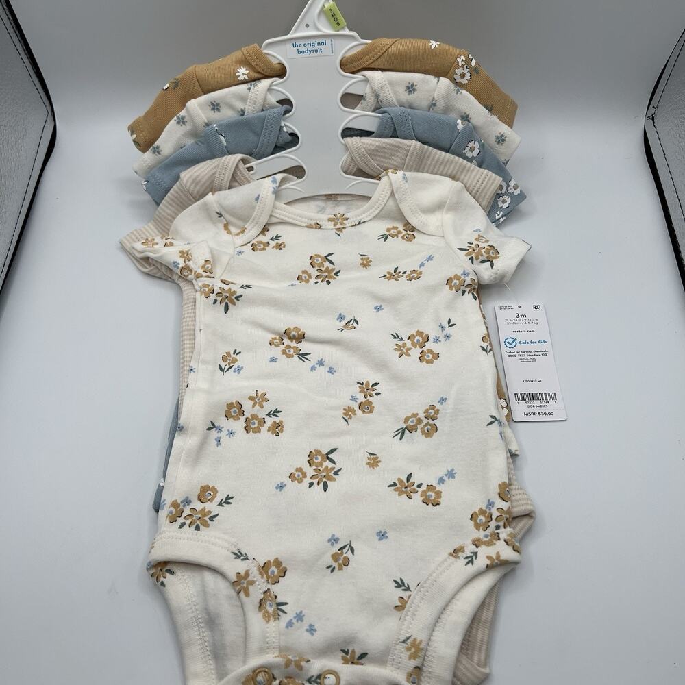 Carter’s 5-Pack Baby Girl Floral Short-Sleeve Original Bodysuits 3 Months NWT